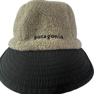 Vtg Patagonia Synchilla Duckbill Hat Size M Tan Black Neck Flap 5 Panel Cap Gorp